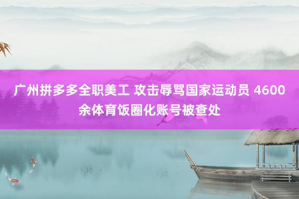 广州拼多多全职美工 攻击辱骂国家运动员 4600余体育饭圈化账号被查处